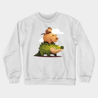 capybara ride crocodile Crewneck Sweatshirt